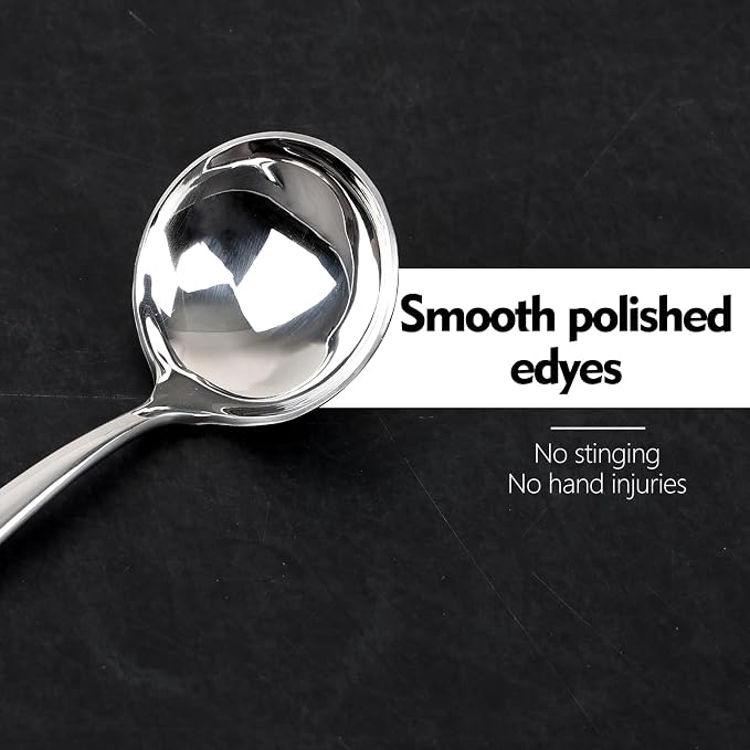 7.6-Inch Small Ladles for Serving Sauce, Stainless Steel Gravy Ladle Soup Spoon, Set of 4