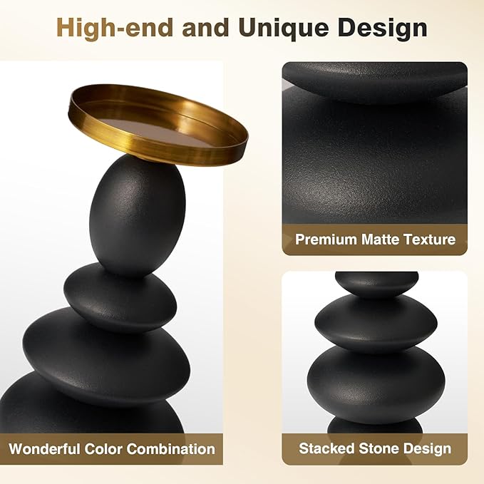 Matte Black Taper Metal Candle Holder for Modern Vintage Luxury Decor, Iron Pillar Candle Sticks Holder for Festive Centerpieces for Table, Dining Room, Party Decor, Housewarming Gift
