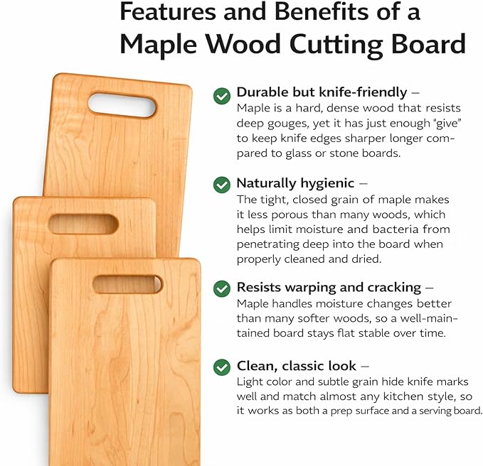 Handcrafted Maple Wood Cutting Board with Built-In Handle – Premium U.S.A. Made, Multiple Sizes – Thick Solid Maple, Chopping Block Perfect for Kitchen Prep or Personalized Engraved Gifts (Medium)