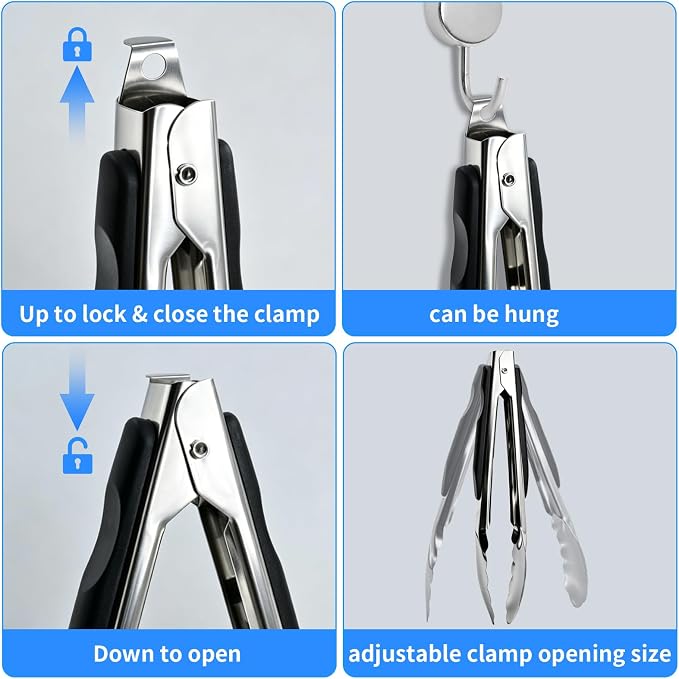 2 Pcs 9/12 Inch Kitchen Tongs for Cooking, BBQ & Salad | Heat-Resistant Stainless Steel Locking Tongs Set, Dishwasher Safe - Premium Kitchen Appliances & Cooking Tools