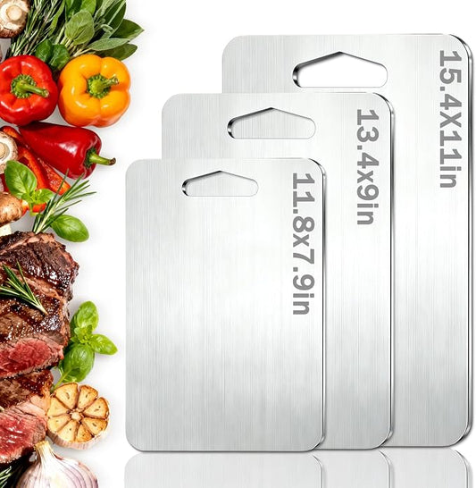 3pcs cutting boards,316 food grade stainless steel, healthy kitchen cutting board perfect for chefs, campers, and gifts, alternative to wooden cutting boards for kitchen,15.4x11in,13.4x9in,11.8x7.9in