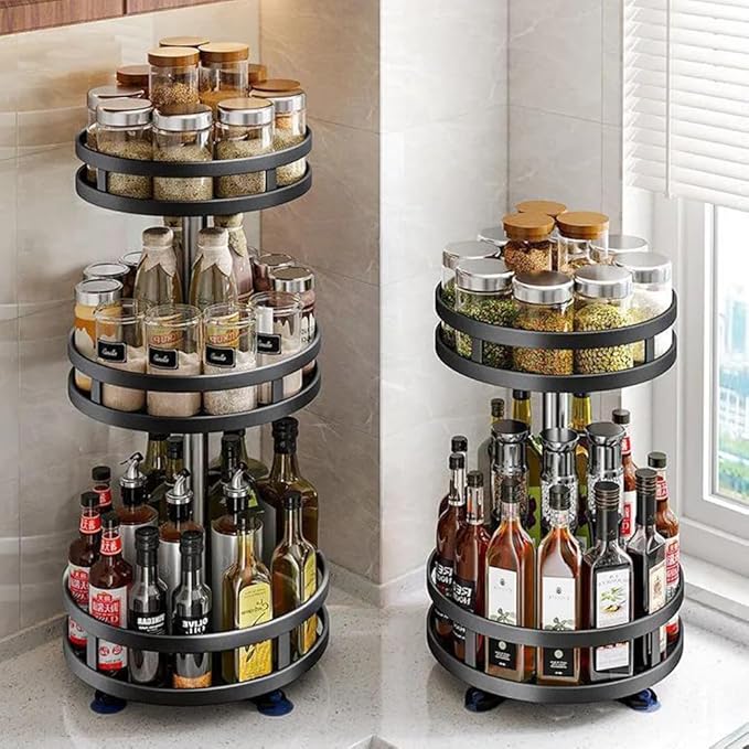 2 Tier Lazy Susan Turntable Organizer,Durable Carbon Steel Spice Rack Organizer,Rotating Spice Rack Organization for Cabinet,Round Lazy Susan Storage for Kitchen,Bathroom