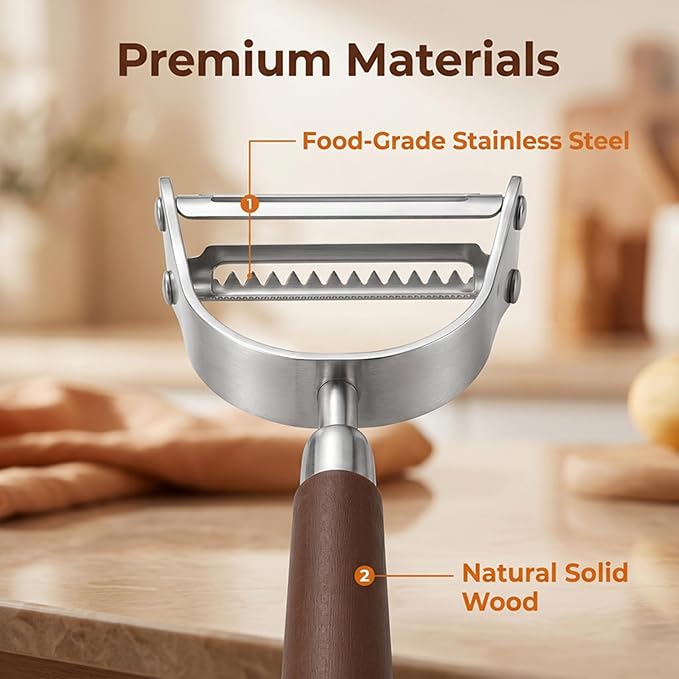 Aniso 2-in-1 Stainless Steel Vegetable Peeler and Julienne | Cutter with Ergonomic Non-Slip Wooden Handle for Potatoes, Apples, Carrots, veggie, Essential Kitchen Tool