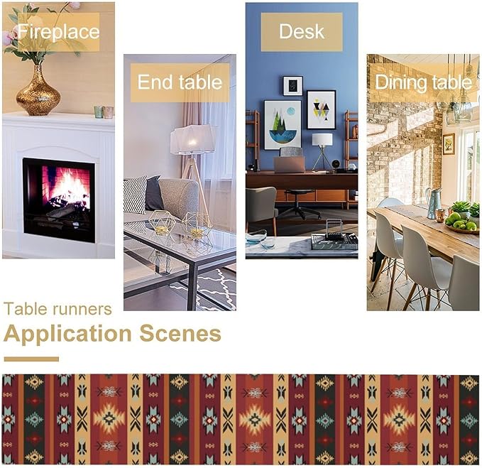 Aztec Table Runners,Red Southwestern Ethnic Aztec Tribal Geometric Table Runners for Kitchen Dining Table Decoration for Home Party Decor 13x72 Inch
