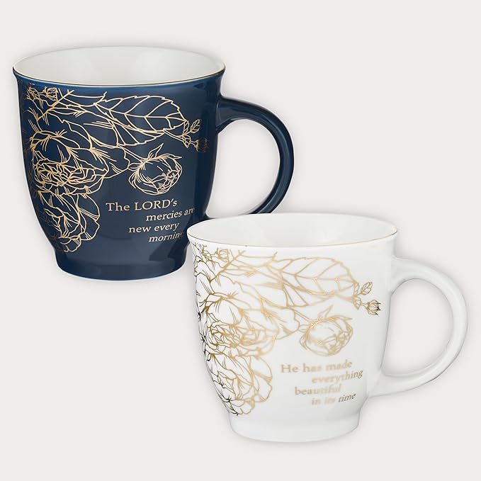 Christian Art Gifts Ceramic Coffee/Tea Mug Set for Women | A Beautiful Morning Ecclesiastes/Lamentations Bible Verse Mug Set | Boxed Set/2 Coffee Cups