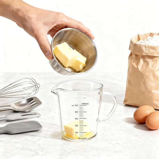 BCnmviku Glass Measuring Cups High Borosilicate 500ML 2CUPS [Insulated Handle | V-Shaped Spout]For Prepping Baking and Cooking Preheated Oven Dishwasher Freezer and Microwave Safe