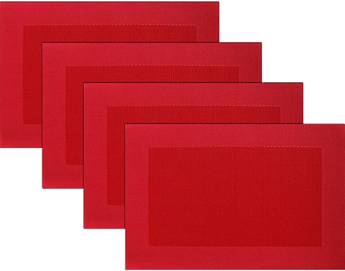 Vinyl Placemats Heat-Resistant Table Mats Washable Easy Clean Plastic Placemats for Dining Table Set of 4 (Red)