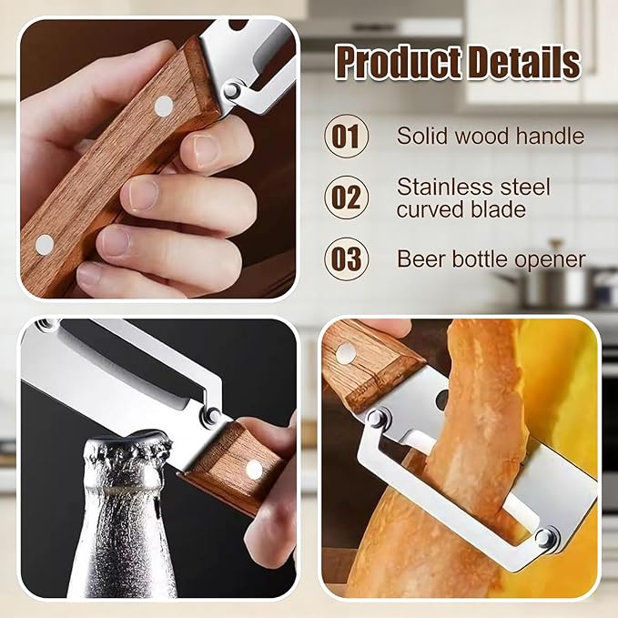 2PCS Multi-Functional Vegetable Peeler for Kitchen, Premium Vegetable Peeler with Wooden Handle and Bottle Opener, Multifunctional Vegetable Peelers Stainless Steel Blade Kitchen Tool