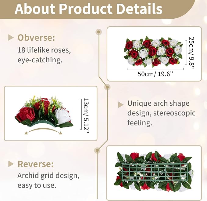 NUPTIO Flower Wedding Centerpieces for Tables - 6 Pcs 19.6in Long Burgundy & White Artificial Flower Arrangement for Dining Table Centerpiece- Fake Rose Arrangements for Weddings Birthday Party Decor