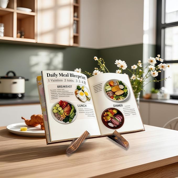 2 Pcs Cookbook Holder Stands,Wooden Recipe Book Holder Stand, Premium Book Stand Multifunctional Plate Stands for Display