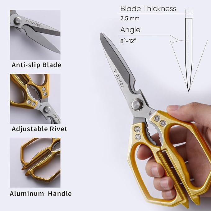 Kitchen Scissors Set Gold 3PCS, Heavy Duty Poultry Shears Kitchen Shear for Food Chicken Scissor All Purpose,Japan Meat Cutting Scissors, Bones Food Cooking Shears, Gifts for Men Women Mom Dad