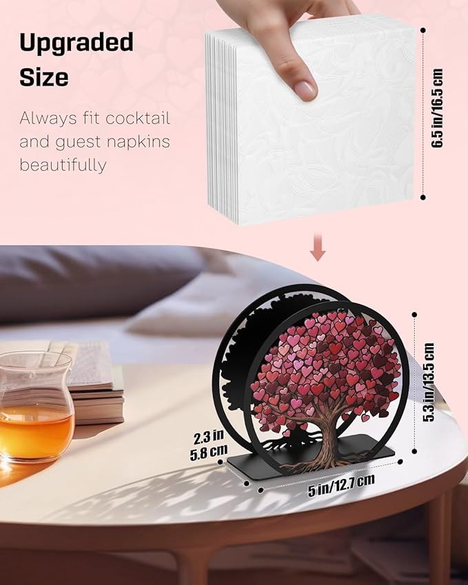Uniclife Metal Napkin Holder for Table, Standing Napkin Dispenser for Cocktail, Luncheon & Guest Napkins, Tree of Love Napkin Stand, Upright Paper Napkin Holder for Kitchen Dining Table Coffee Bar