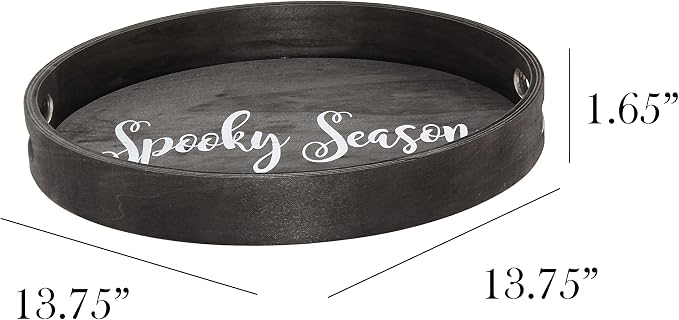 Elegant Designs HG2013-BKS Halloween Decoration Decorative 13.75'' Round Wood Serving Tray w/Handles, Black Spooky Season