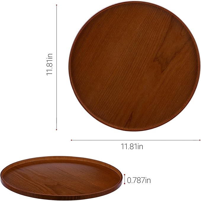 Round Trays Home Decor, 11.8" Large Round Wood Tray for Ottoman, Large Tray for Ottoman Coffee Table Candle Holder, Wooden Serving Decorative Trays for Home Kitchen Office Organizer