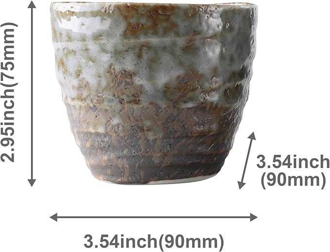 Asayu Japan Handpainted Glazed Ceramic Tea Cups Set of 2 6.7oz (200ml), Made in Japan MIno Ware Pottery Glass for Hot and Cold Drinks - 2PCS Mino Glaze Tea Cup Set