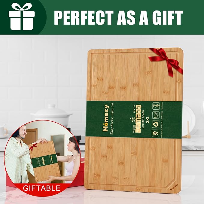 Homaxy Extra Large Organic Bamboo Cutting Boards for Kitchen, 20"x14" Wooden 2XL Cutting Board with Juice Groove and Handles, Charcuterie Butcher Block Wood Serving & Chopping Board - Pre Oiled