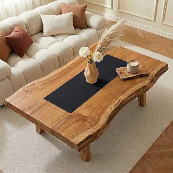 Classic Linen™ by D'Moksha Black Table Runner 48 Inches, 100% Pure Linen, Coffee Table Runner, 14 x 48 Inch for Dresser Tables- Summer, Father's Day