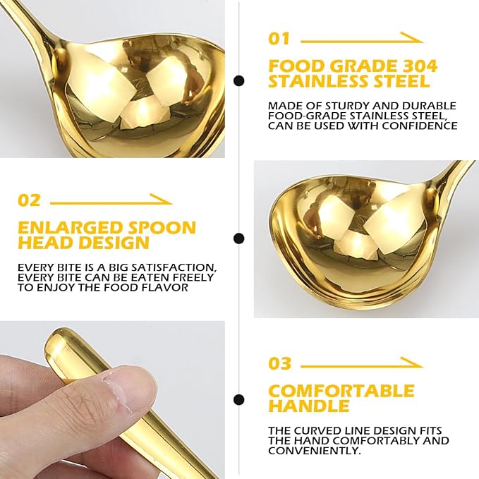 DOERDO 2Pack Stainless Steel Soup Spoons Small Ladle for Sauce Kitchen Table Serving Spoons, Gold, 7.5x2.3 Inch