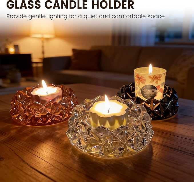 Diamond Glass Candle Holder, Clear Glass Candle Dish for Home Decor, Decorative Modern Candle Tray for Small Candles & Diffusers (Slate Gray)