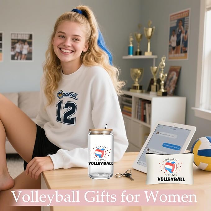Volleyball Lover Gifts for Women, Volleyball Stuff 16 Oz Ice Coffee Cup with Lid and Straw, Christmas Birthday Gifts Sets for Sports Coaches Players