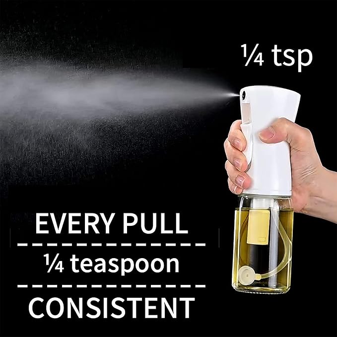 Glass Oil Sprayer for Cooking - Olive Oil Mister Spray Bottle - 6.7 fl.oz - Air Fryer Accessories - Refillable Dispenser for Kitchen