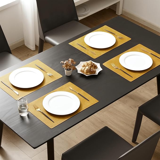 MOSAYT Vinyl Placemats Set of 12-12 X 17 Inch - Faux Leather 100% Waterproof Oil-Proof Wipeable PU Place Mats, Heat Resistant Reversible Table Mats for Kitchen, Dining, Outdoor, Yellow