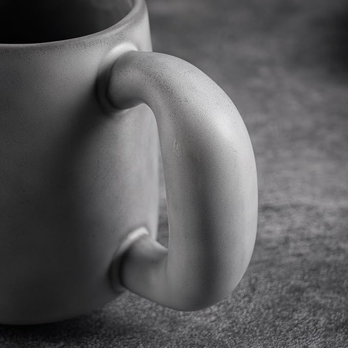 Uaral Ceramic Large Coffee Mugs,Pottery Coffee Mug Set with jumbo handle,Handmade mugs for Coffee,Latte,Milk,Cocoa or Tea,20oz,Set of 2(Dark Gray)