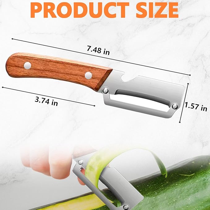 2-in-1 Vegetable Peeler with Bottle Opener, Multi-Functional Vegetable Peeler with Sharp Stainless Steel Blades, Suitable for Pumpkin, Papaya, Zucchini, Potato (1, Wooden)