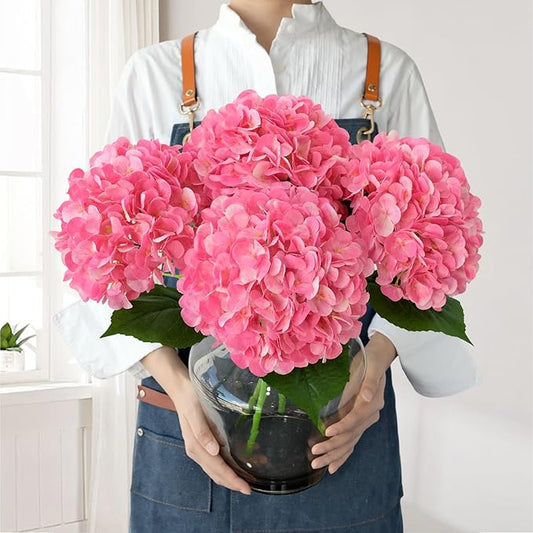 JINWOE Hydrangea Artificial Flowers, 4Pcs 22" Large Lifelike Faux Flowers, Full Fake Artificial Hydrangeas with Stems for Bouquet Table Centerpieces Home (Fuchsia)