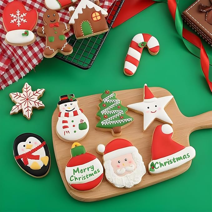 24 Pcs Christmas Cookie Cutter Set, Christmas Tree, Snowflake, Snowman, Gingerbread Man, Gingerbread Girl, Mitten & More Shapes