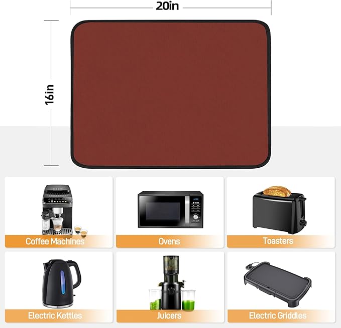Heat Resistant Mat for Air Fryer, 16 x 20in Heat Resistant Mat for Countertop, Fireproof Silicone Countertop Protector Appliance Slider for Air Fryer, Coffee Maker, Toaster, Oven (Red)