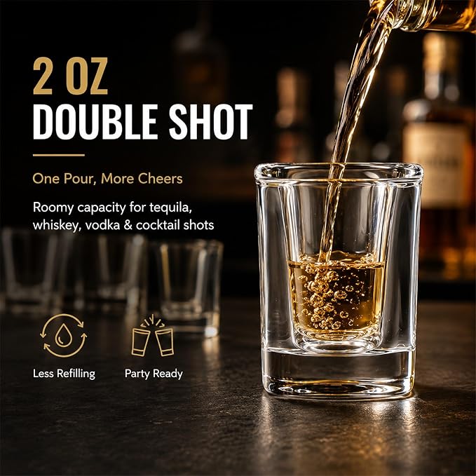 Ruckae 12 Pack 2oz Shot Glasses Set with Trays Heavy Base Clear Square Shot Glasses Bulk for Vodka Tequila Whiskey Liquor