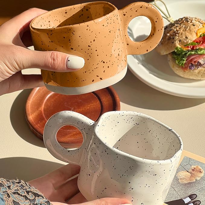 Coffee Mugs Set of 4, 10oz Coffee Cups Ceramic with Splash-ink & Comfortable Handle, Dishwasher & Microwave Safe, Multi-color Ceramic Stoneware Mug Set for Home, Office, Gift