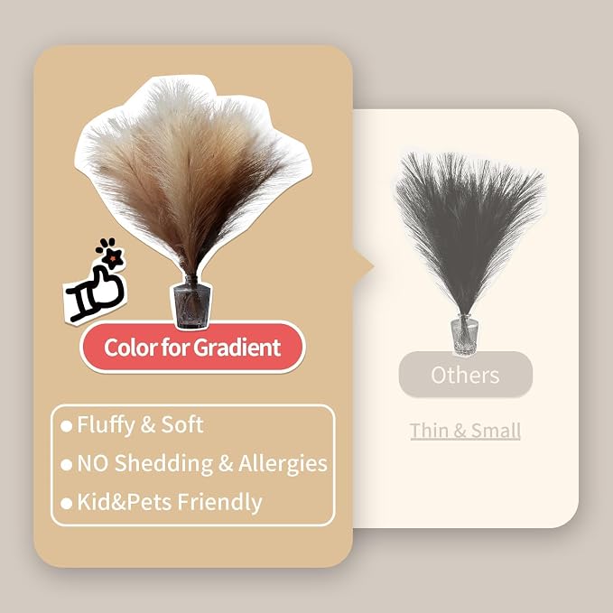 ZIFTY 42-Piece Fluffy Faux Pampas Grass Decor, 6 Hand-Bundled Packs of 7, 17" Short Artificial Pampas Grass Bulk, Boho Fake Flower Vase Filler, Home Wedding Decor, Beige & Taupe