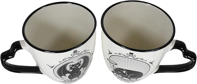 Ebros Gift Set Of 2 Gothic Wicca Saint Or Sinner Feline Cats Witching Hour Double Walled Bone China Porcelain Coffee Mugs Tea Drink Cups Alchemy Magic Occult Serveware Drinkware
