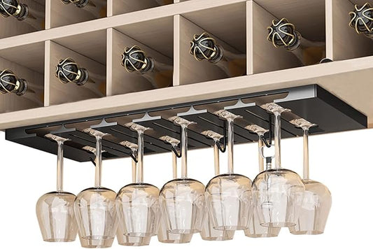 V3VOGUE 4/5/6 Rows Wine Glass Rack Hanging, Under Cabinet Wine Glass Holder Display Stand, Stainless Steel Stemware Rack with Screws, Stemware Storage Rack for Cabinet Kitchen Bar (Size : 6 Row)