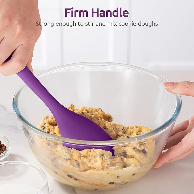 600ºF Heat Resistant Silicone Spoons: U-Taste Flexible Baking Spoon Spatula & Cooking Scoop Spoonula, Seamless Soft Kitchen Utensils for Serving, Scraping, Scooping in Non-Stick Cookware (Purple)