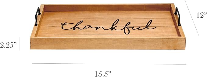 Elegant Designs HG2000-NTF Decorative Wood Serving Tray w/Handles, 15.50" x 12", Thankful (Pack of 4)