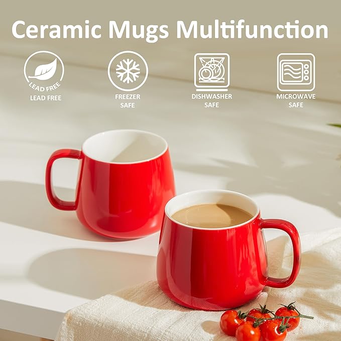 Teocera 16oz Ceramic Coffee Mugs Set of 4 – Stackable Latte Cups, Microwave, Dishwasher & Oven Safe – Ideal for Coffee, Cappuccino, Hot Chocolate, Housewarming Gifts, Red