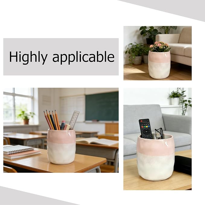 Large Ceramic Utensil Holder for Kitchen Counter, Modern Utensil Crock Organizer (Pink)