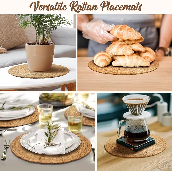 13.8 in Round Woven Placemats Plate Chargers Set of 10, Rattan Wicker Table Mats Chargers for Dinner Plates Boho Farmhouse Rustic Place Mats for Dining Table Decor