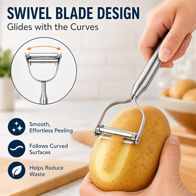 Stainless Steel Vegetable Peeler, 2-in-1 Multifunctional Vegetable Peeler & Julienne Peelers with Straight Edge and Serrated Blades, Fruit Carrot Potato Veggie Peelers Slicer Tool for Kitchen