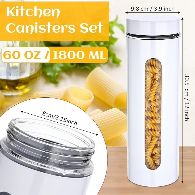 Mimorou 6 Pack Kitchen Canisters Set Airtight Coffee Sugar Tea Storage Jars with Window Glass Stainless Steel Containers with Lids for Flour Cookies Spices Grains Kitchen Decorations(White,60 oz)