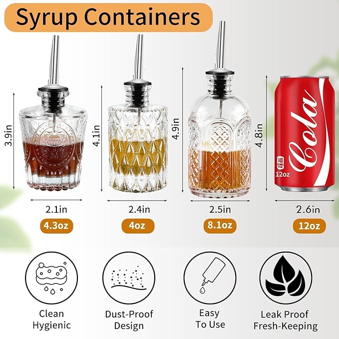 Syrup Bottle Set of 3 - Syrup Dispenser with Leak-Proof Lids Pour Spout Ideal for Coffee Syrups,Honey,Condiments,Olive Oil