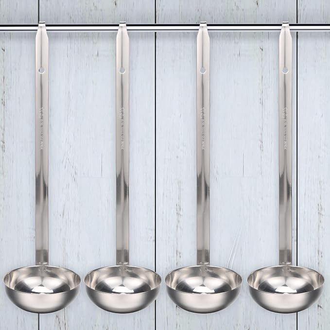 Cunhill 5 Pcs Soup Ladles Stainless Steel Serving Ladles with Long Handle for Serving, Cooking, Stirring, Portioning Kitchen Restaurant Accessories(5 oz)