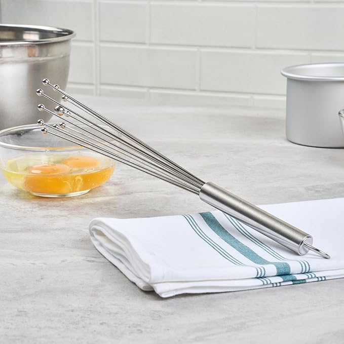 Restaurantware 12.5 in Stainless Steel Ball Whisk - 6 Pack - German Standard Egg Beater with Ergonomic Handle, Dishwasher Safe - Manual Mixer Cooking Whisk for Baking, Stirring, Sauces, Beating