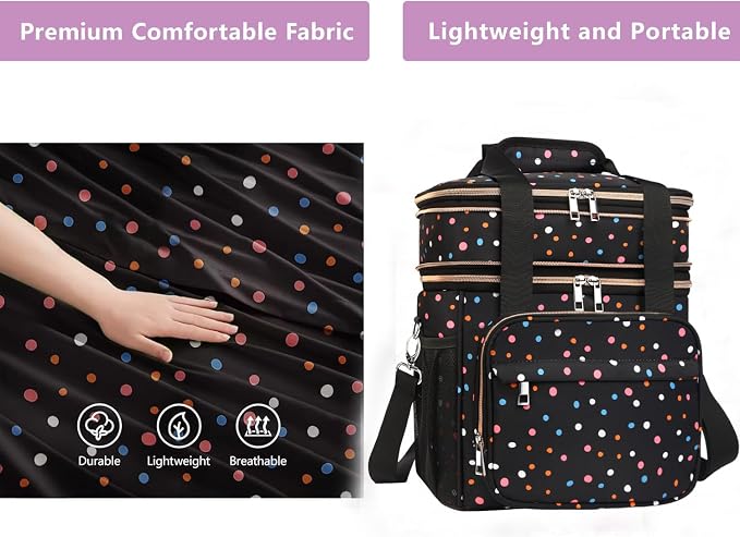 GLENKEY Tactical Lunch Box Cooler Bag - Expandable Insulated Lunch Bag for Men Women - Large Lunchbox for Adults Work Shifts Outdoor Trips Polka Dots 16L