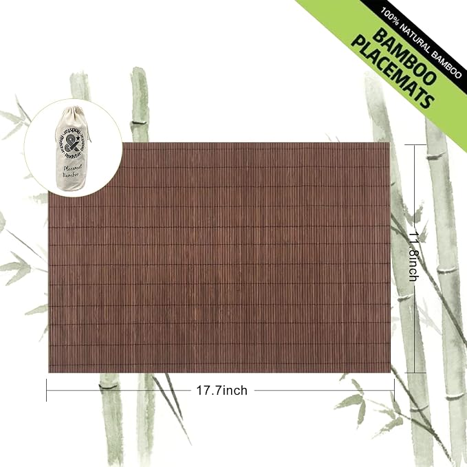 Set of 12 Pcs Bamboo Placemats Natural Anti-Slip Bamboo Placemats Washable Heat-Resistant Table Mats for Dining Room and Kitchen(Chocolate)