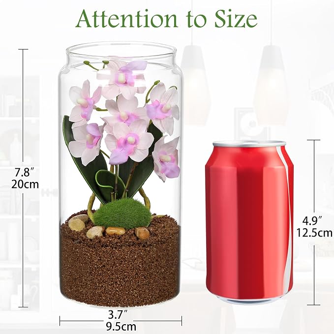 Pink Orchids Artificial Flowers with Vase, Small Faux Orchid Arrangement Fake Orchids Plant in Terrarium Jar Small Pink Orchid Centerpieces for Kitchen Dining Room Tables Bathroom Nightstand Decor