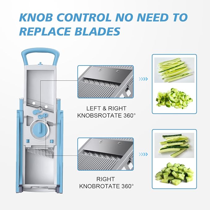 Upgraded Safety Vegetable Slicer and Chopper, Adjustable Vegetable and Food Processor, Potato and French Fry Cutter, No Blade Replacement Required, Kitchen Cutting Tool.